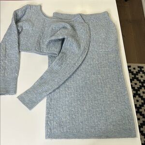 Light Blue Cable Knit Sweater and Skirt Set